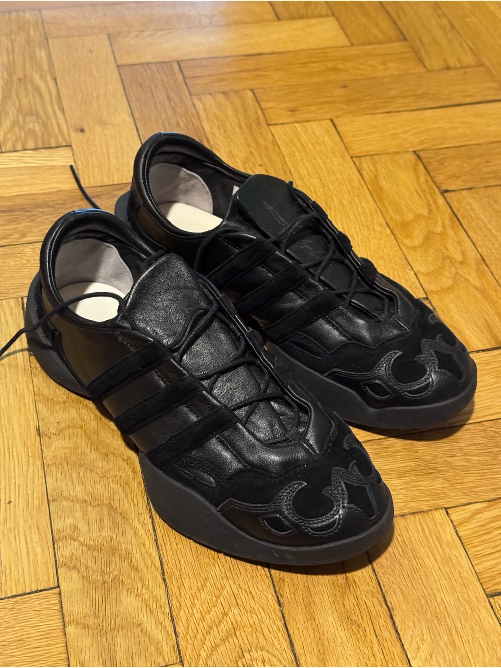 Y-3 Black Regu Leather Sneakers
